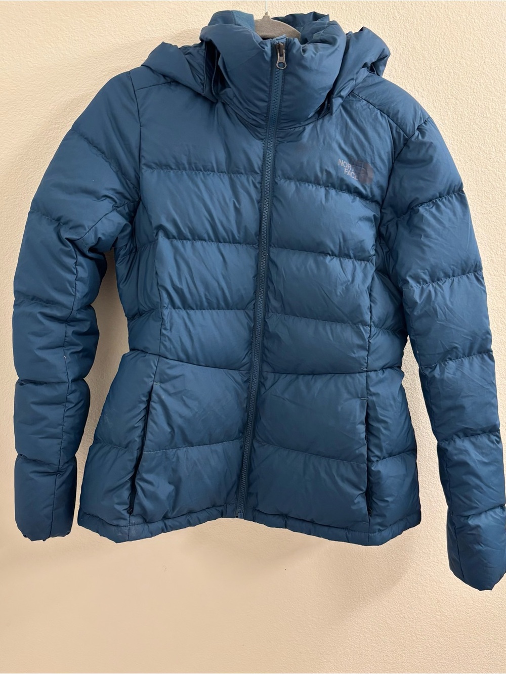 The North Face Metropolis Jacket Womens M Navy Blue Down Removable Hood 550 Fill